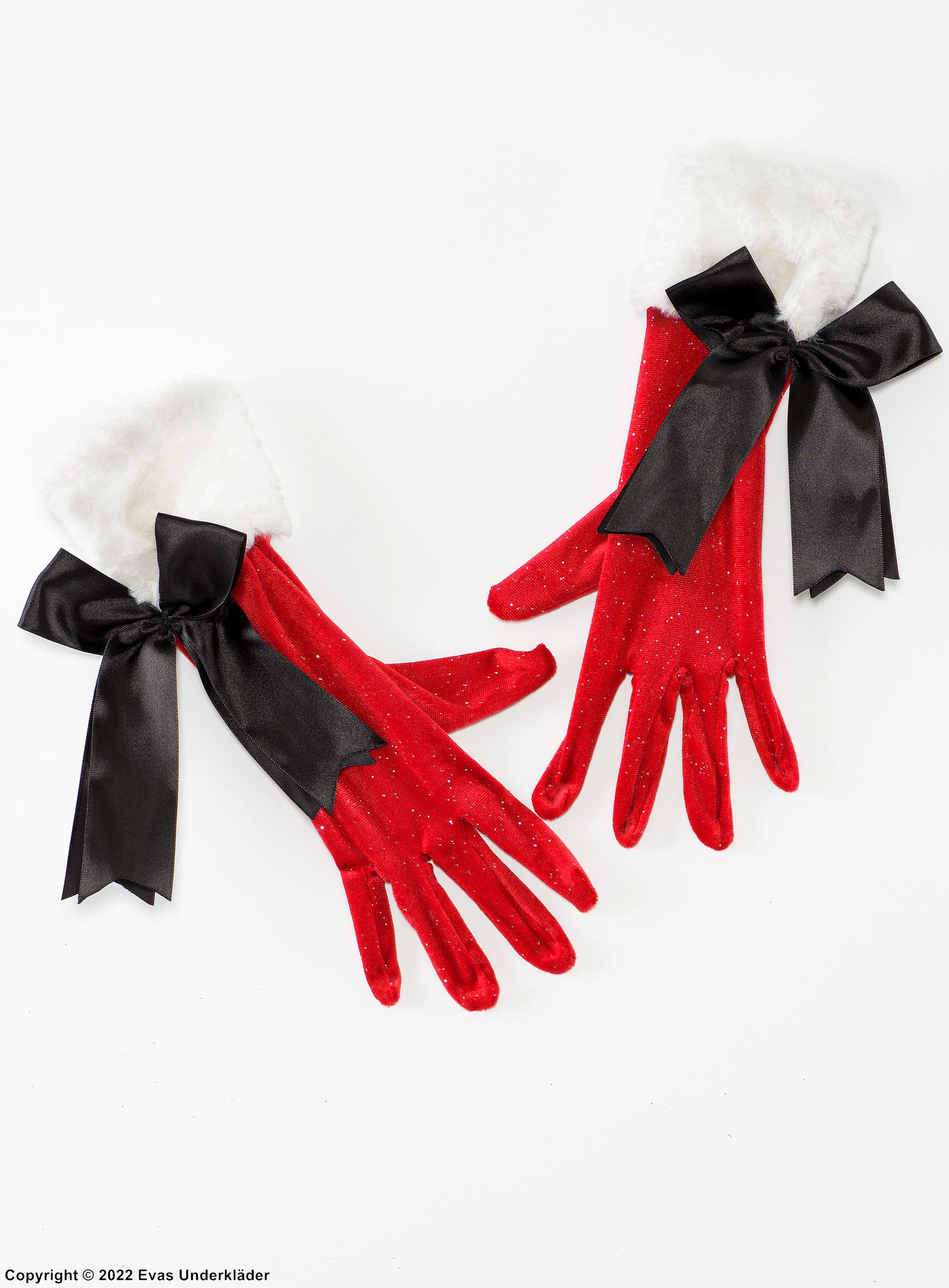 Christmas, gloves, velvet, faux fur, glitter, big bow